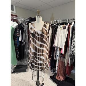 Sunny Leigh - Sleeveless Brown and White Tie-Dye Tunic Dress - Medium